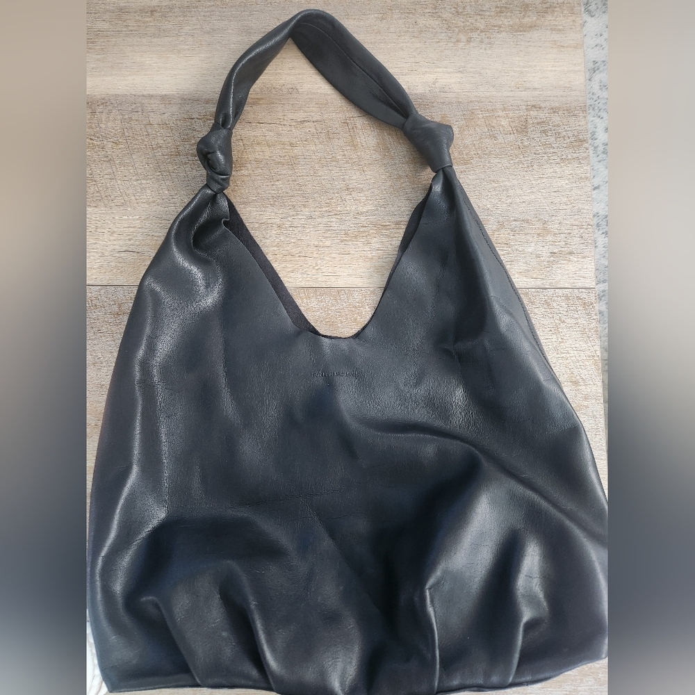 Elizabeth and James Black Vegan Leather Knotted Hobo Bag